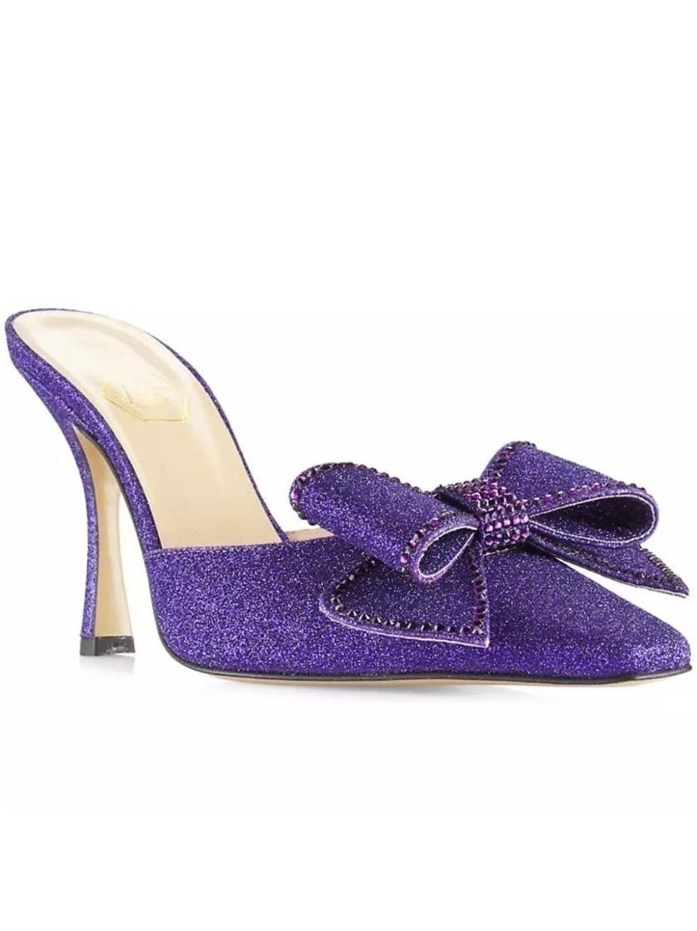 NIB Nalebe By Amina Means Reflections Dimante Glitter High Heel Bow Mules